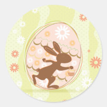 Cute bunny egg & flowers round easter stickers