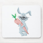 cute bunny rabbit hugging carrot mouse mat