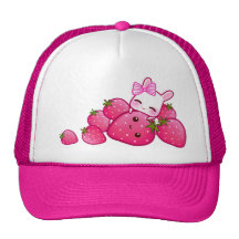 Cute bunny with kawaii strawberries trucker hats