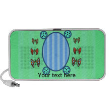 Cute butterflies on light green and blue stripes iPhone speakers