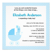 Cute Carriage Baby Shower Invitation - Boy