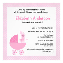 Cute Carriage Baby Shower Invitation - Girl
