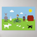 Cute Cartoon Animals & Boy Riding Bike Poster posters