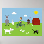 Cute Cartoon Animals & Boy Riding Bike Poster posters