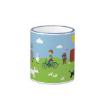 Cute Cartoon Animals & Boy Riding Bike Ringer Mug