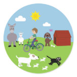 Cute Cartoon Animals & Boy Riding Bike Stickers