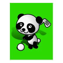 Cute Cartoon Baby Panda Bear Golfing Postcards