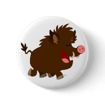 Cute Cartoon Beaming Wild Boar Button Badge