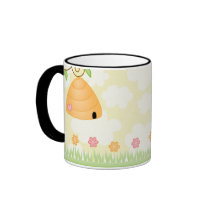 Cute cartoon bee and hive flowers coffee mug