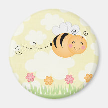 Cute cartoon bee and hive flowers fridge magnet