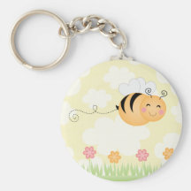 Cute cartoon bee and hive flowers keychain