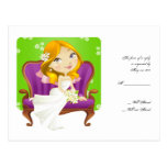 Cute Cartoon Bride Bridal Shower RSVP Postcard