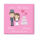 Cute Cartoon Bride, Groom & Cake Save The Date magnets