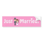 Cute Cartoon Bride & Groom Pink Just Married bumper stickers