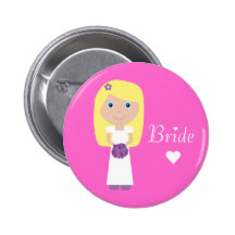 Cute Cartoon Bride Pinback Button