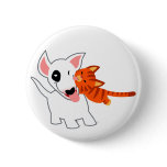Cute Cartoon Bull Terrier and Kitten Button Badge