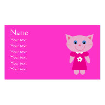 Cute Cartoon Cat In Pink Dress Customisable Business Card Templates