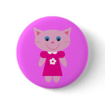 Cute Cartoon Cat In Pink Dress Customisable buttons