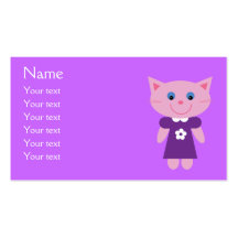 Cute Cartoon Cat In Purple Dress Custom Lilac Business Card Template