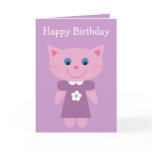 Cute cartoon cat lilac Birthday card for girls