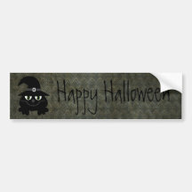 Cute Cartoon Cat Vintage Grunge Happy Halloween Bumper Sticker