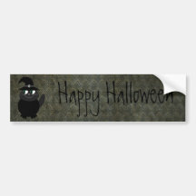Cute Cartoon Cat Vintage Grunge Happy Halloween Bumper Sticker