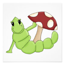 Cute Cartoon Caterpillar Worm Toadstool Design Personalized Announcements