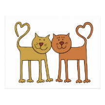 Cute Cartoon Cats with Tails Curved to Hearts Postcard