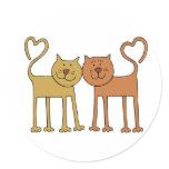 Cute Cartoon Cats with Tails Curved to Hearts stickers
