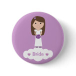 Cute cartoon character lilac Bride button / badge