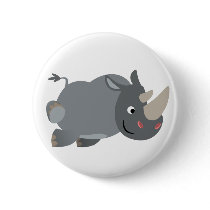 Cute Cartoon Charging Rhino Button Badge