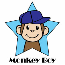 Cute Cartoon Clip Art Happy Monkey in Star w Hat Photo Cut Out