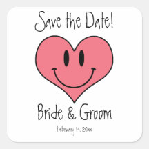 Cute Cartoon Clip Art Heart Smilie Save the Date! Square Stickers