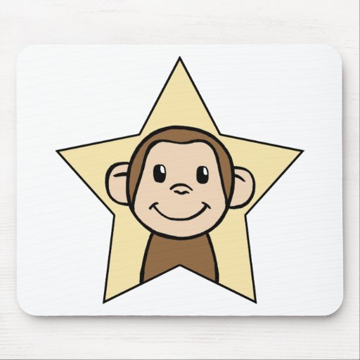 Cute Cartoon Clip Art Monkey with Grin Smile Star Mousemat