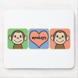 Cute Cartoon Clip Art Monkeys with Heart Love Mouse Pads