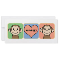 Cute Cartoon Clip Art Monkeys with Heart Love Rack Card Template
