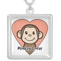 Cute Cartoon Clip Art Smile Monkey Love in Heart Custom Necklace