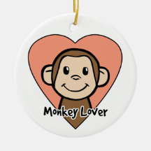 Cute Cartoon Clip Art Smile Monkey Love in Heart Christmas Tree Ornaments