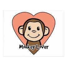 Cute Cartoon Clip Art Smile Monkey Love in Heart Postcard