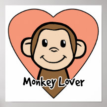 Cute Cartoon Clip Art Smile Monkey Love in Heart Print