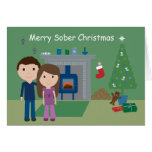 Cute Cartoon Couple Sobriety Christmas Card