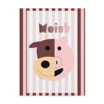 Cute cartoon cow and pig = Moink postcard