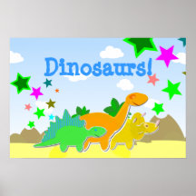 Cute Cartoon Dinosaurs Friends Poster