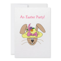 Cute Cartoon Easter Bunny in A Bonnet Personalised Invite