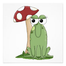 Cute Cartoon Frog With Mushroom Toadstool Design Custom Invitations