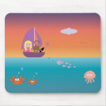 Cute Cartoon Girl In Boat With Pets Mousepad