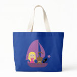 Cute cartoon girl & pets in boat bag