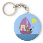 Cute Cartoon Girl & Pets In Boat Custom keychains