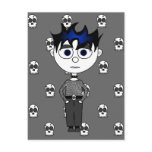 Cute Cartoon Goth Boy And Skulls Postcard