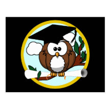 Cute Cartoon Graduation Owl With Cap & Diploma Post Card